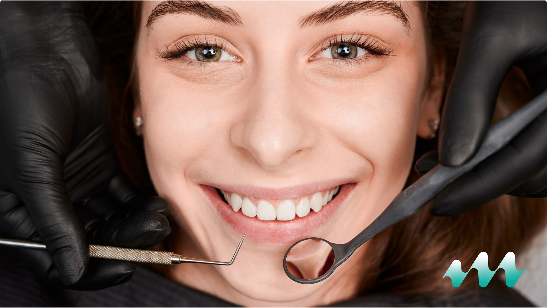 Patient with natural-looking zirconium crowns during a dental check-up in Turkey
